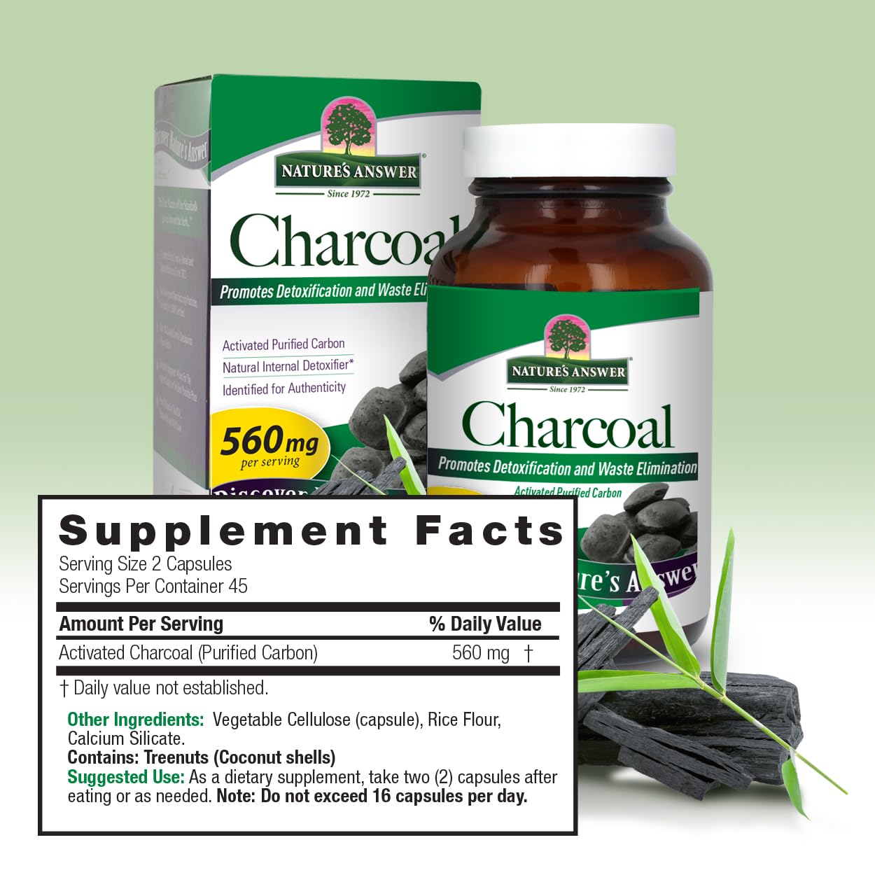 Nature's Answer Activated Charcoal 90-Capsules | Naturally Promotes Detoxification & Waste Elimination | Vegan, Gluten & Alcohol-Free, No Preservatives | Single Count