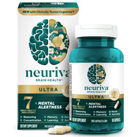 Thumbnail for NEURIVA Ultra Decaffeinated Clinically Tested Nootropic Brain Supplement for Mental Alertness, Memory, Focus & Concentration, Cognivive, Neurofactor, Phosphatidylserine, Vitamins B6 B12, 60 Capsules