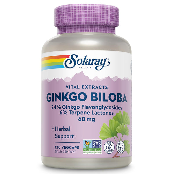 SOLARAY Ginkgo Biloba Extract, Vital Extracts - Brain Supplement - Ginkgo Biloba Capsules for Brain Health and Female Libido Support - Non GMO, Vegan, Gluten Free, 60-Day Guarantee - 120 Servings