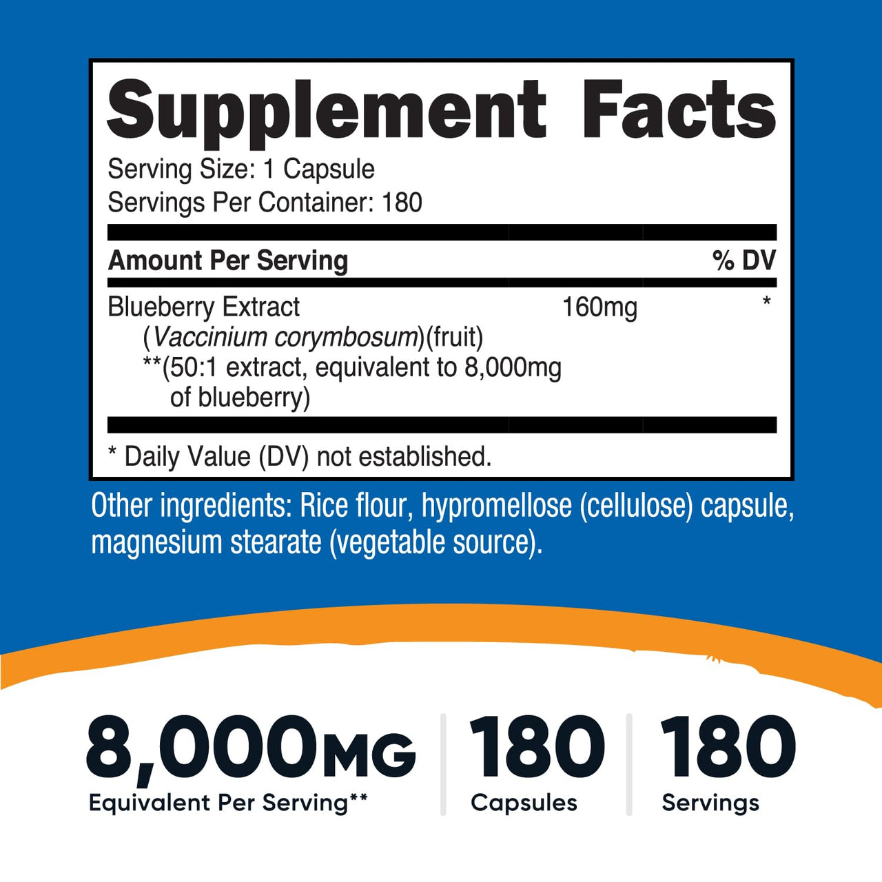 Nutricost Blueberry Extract 8,000mg Equivalent from 160mg of 50:1 Extract Per Serving, 180 Capsules for 180 Servings Per Bottle - Vegetarian, Gluten Free and GMO Free