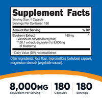 Thumbnail for Nutricost Blueberry Extract 8,000mg Equivalent from 160mg of 50:1 Extract Per Serving, 180 Capsules for 180 Servings Per Bottle - Vegetarian, Gluten Free and GMO Free