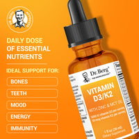 Thumbnail for Dr. Berg Liquid Vitamin D3 & K2 Supplement with Zinc - for Bone, Teeth, Mood & Immune Health* - Vitamin D3 & K2 Drops for Adults - 1 fl oz