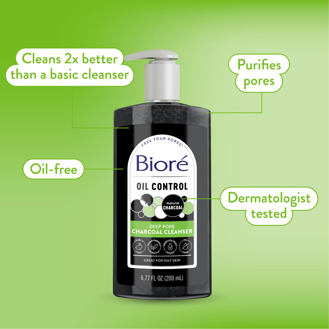Biore Deep Pore Charcoal Face Wash, Daily Facial Cleanser for Dirt & Makeup Removal, for Oily Skin, 6.77 Oz, Pack of 3