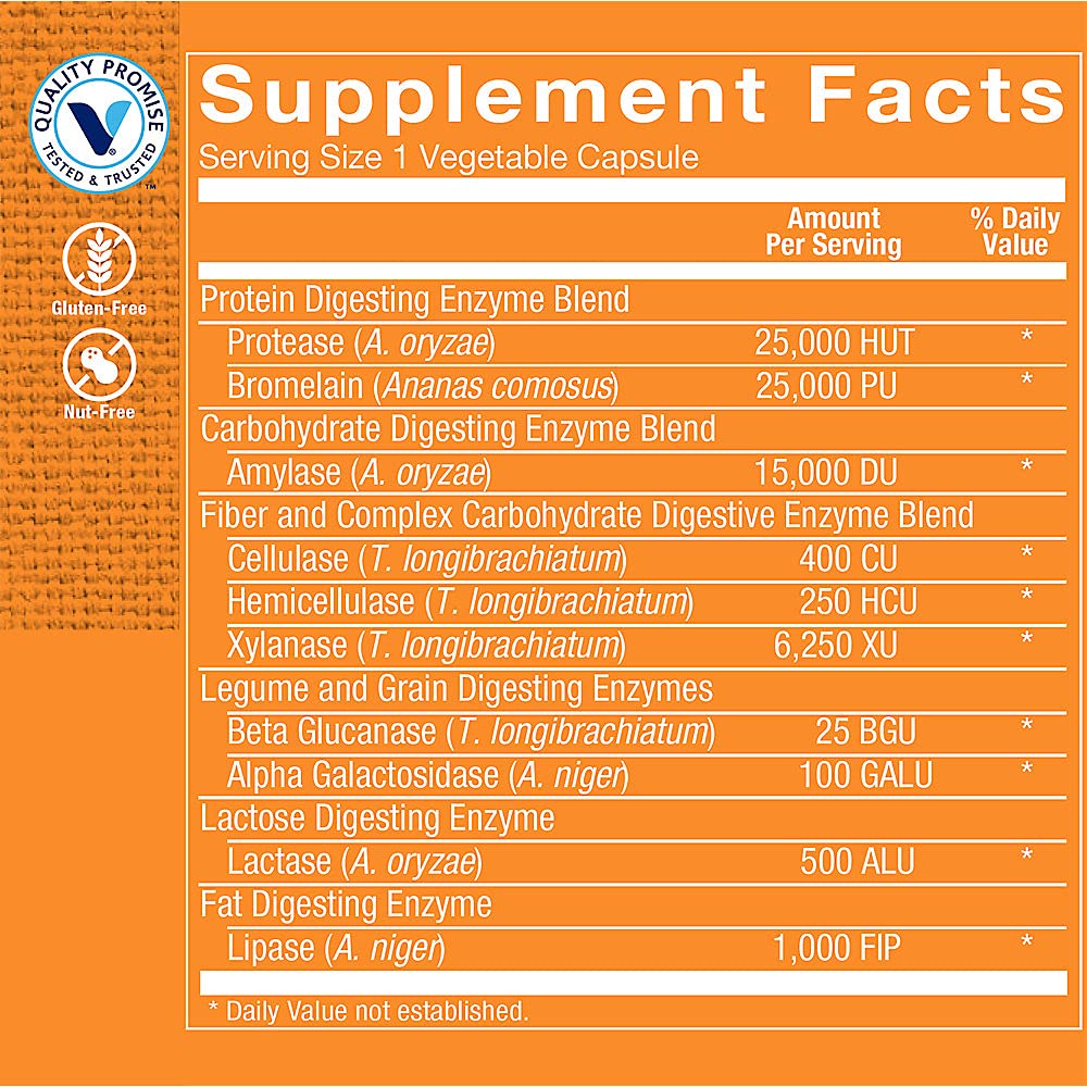 The Vitamin Shoppe Digestive Enzymes - Complete Digestive Support & Bloating Relief | Plant-Based Multi-Enzyme | 90 Veggie Caps | Vegan