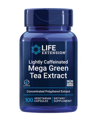 Thumbnail for Life Extension Lightly Caffeinated Mega Green Tea Extract, Camellia sinensis Extract with Concentrated EGCG polyphenol Content, Gluten-Free, Non-GMO, Vegetarian, 100 Capsules