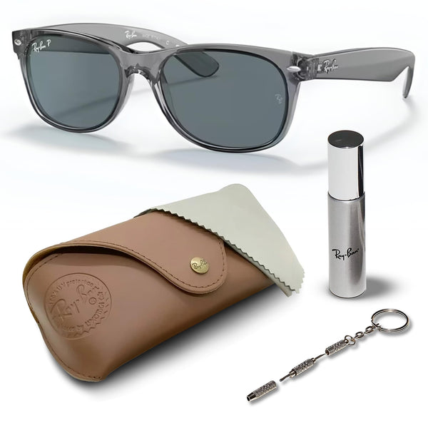 Ray-Ban RB2132 NEW WAYFARER CLASSIC POLARIZED Square Shaped Sunglasses for Men & Women – Includes Official Rayban Eyewear Kit – Ideal Formal & Casual Wear Sunglasses – Dark Blue Lens