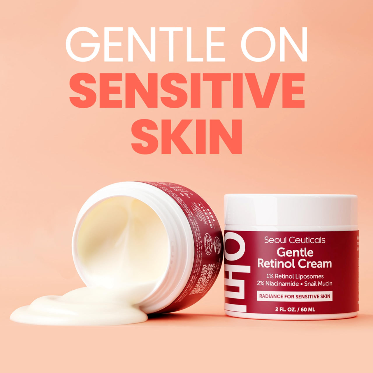SeoulCeuticals 1% Korean Retinol Night Cream - 97.5% Snail Mucin + 2% Niacinamide Moisturizer for Face - Gentle K Beauty for Sensitive Skin 2oz