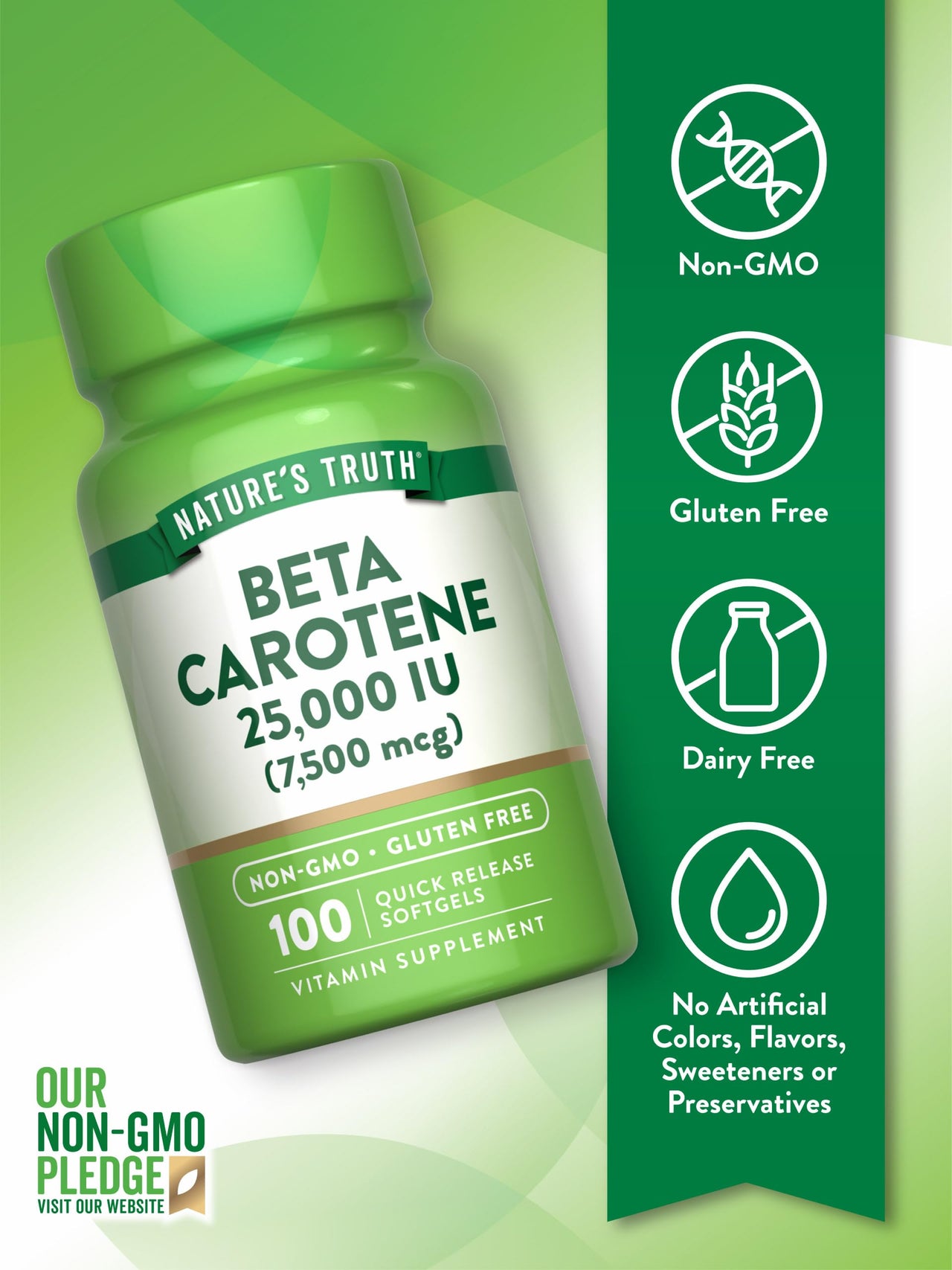 Nature's Truth Beta Carotene 25000 IU Softgels | 100 Count | Vitamin A Supplement | Non-GMO and Gluten Free