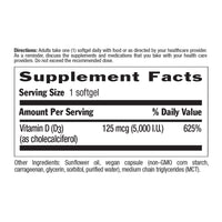 Thumbnail for Country Life Vegan D3 5000 IU – Plant-Derived Vitamin D3 from Lichen – High Potency Immune & Bone Support – Certified Vegan, Gluten-Free, Non-GMO – 30 Softgels