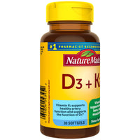 Thumbnail for Nature Made Vitamin D3 K2, 5000 IU (125 mcg) Vitamin D, Dietary Supplement for Bone, Teeth, Muscle and Immune Health Support, 30 Softgels, 30 Day Supply