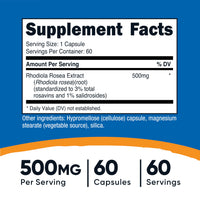 Thumbnail for Nutricost Rhodiola Rosea 500mg, 60 Vegetarian Capsules - Gluten Free and Non-GMO Rhodiola Rosea Supplement