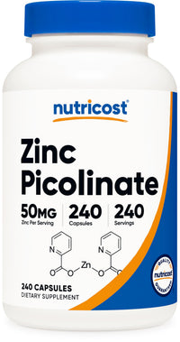 Thumbnail for Nutricost Zinc Picolinate 50mg, 240 Vegetarian Capsules - Gluten Free and Non-GMO (240 Caps)