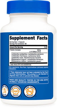Thumbnail for Nutricost Probiotic Complex (10 Billion CFU) 60 Capsules - Acidophilus Plus 9 Other Probiotics, Non-GMO, Gluten Free Supplement