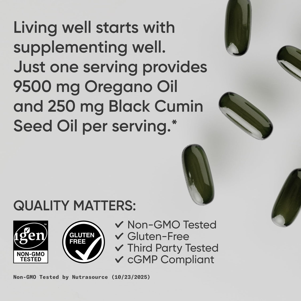 Sports Research® Oil of Oregano 9500mg w/Black Seed Oil & Coconut MCT Oil - Antioxidant Combination Supplement Rich in Thymoquinone & Carvacrol - Gluten Free · Non-GMO - 60 Softgels