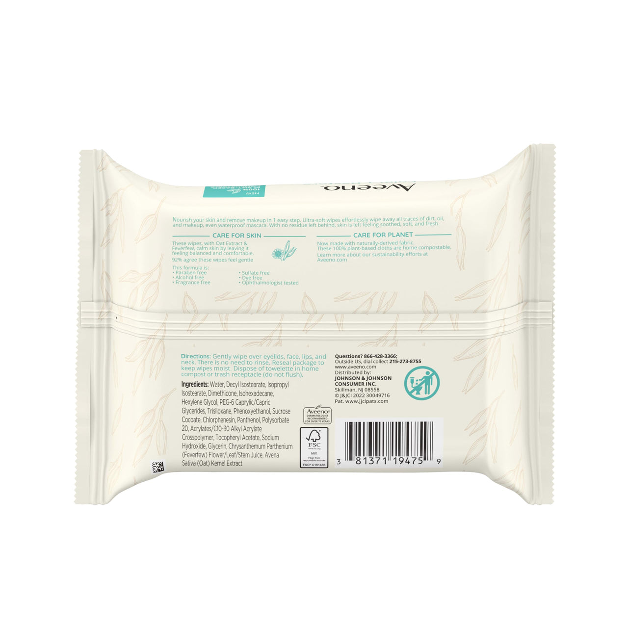 Aveeno Calm + Restore Unscented Makeup Remover Face Wipes, Fragrance Free Facial Cleansing Towelettes with Oat Extract & Calming Feverfew Leave Skin Feeling Soothed, Alcohol Free, 25 ct