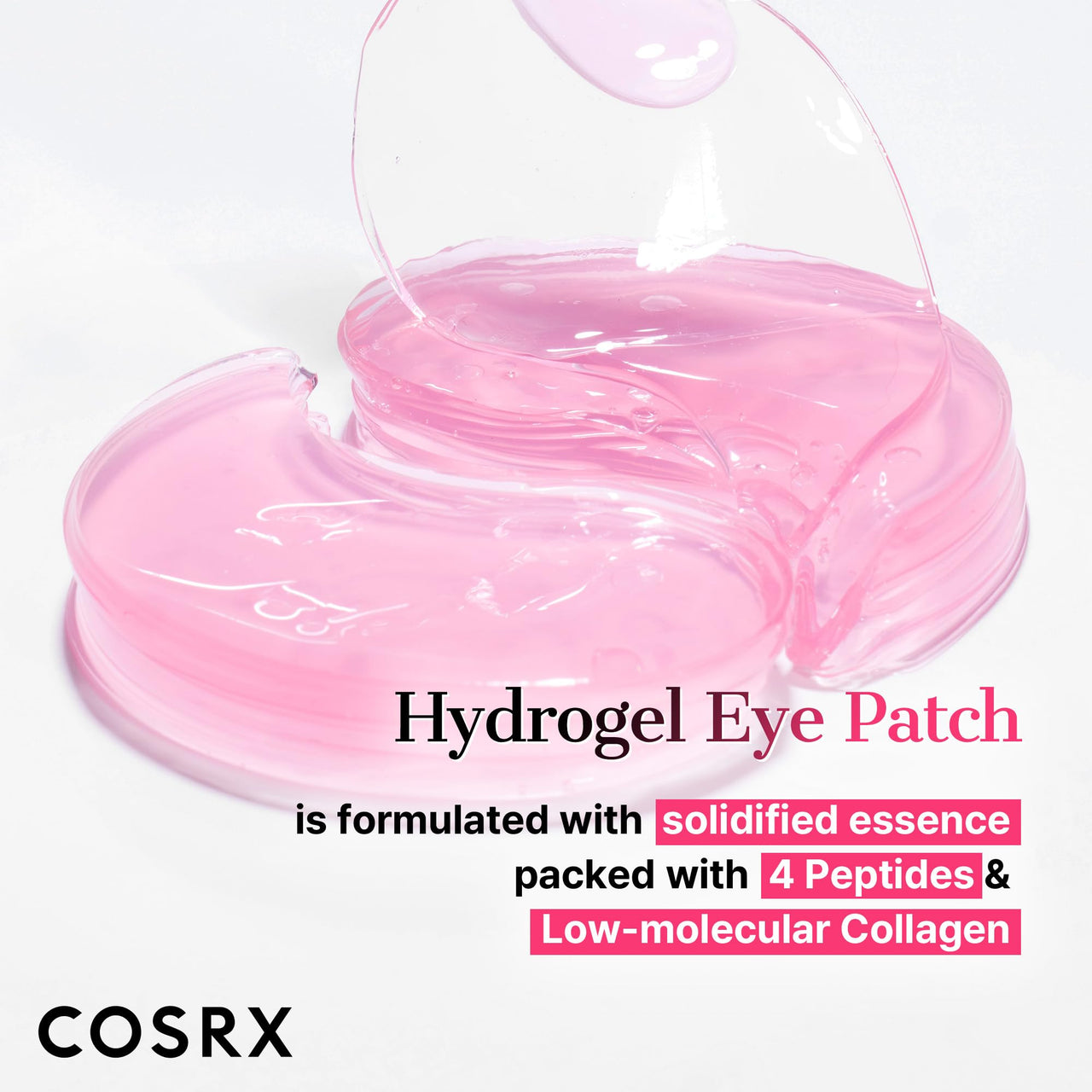COSRX Pink Peptides Collagen Hydrogel Eye Patch for Puffy Eyes and Dark Circles, Under Eye Mask, 60 Under Eye Patches, Korean Skin Care