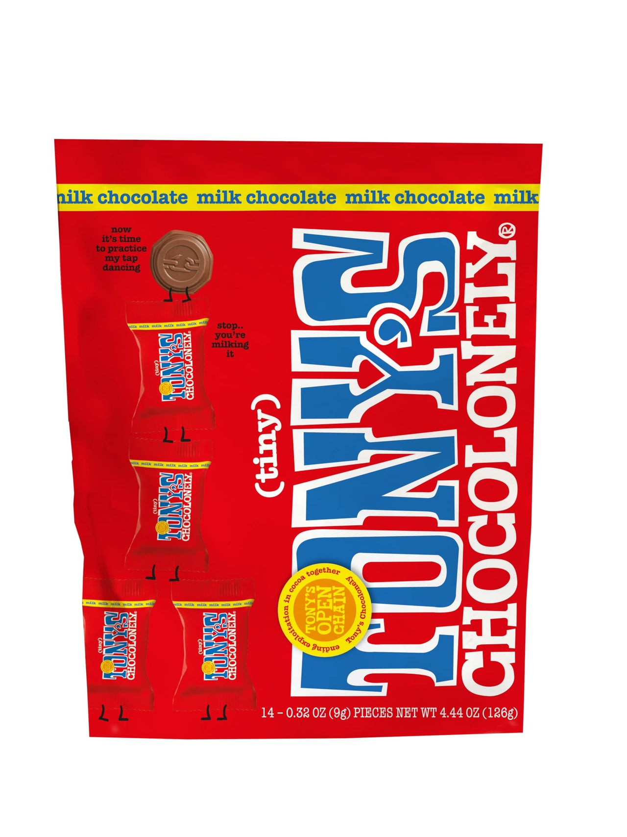 Tony's Chocolonely 32% Milk Chocolate - Belgium Chocolate, Fairtrade & B Corp Certified - 4.44 OZ (1 Pouch)