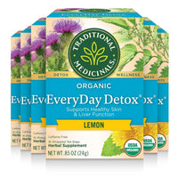 Thumbnail for Traditional Medicinals Tea, Organic EveryDay Detox Lemon, Supports Healthy Skin & Liver Function, Detox, Kosher, Non-GMO, Caffeine-Free, Compostable - 96 Tea Bags (Pack of 6)