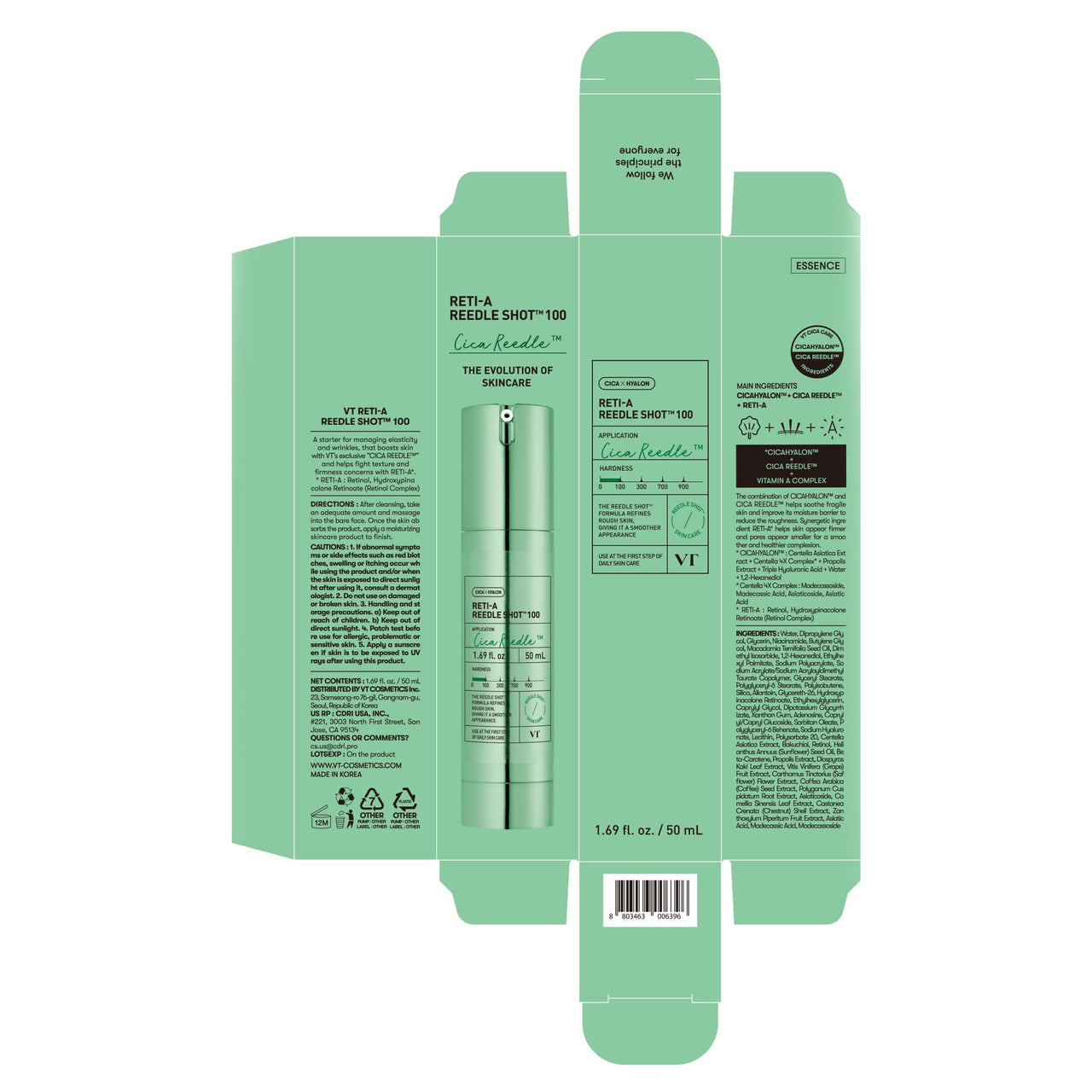 VT COSMETICS Reti-A Reedle Shot 100, Retinol(Vitamin A) Microneedling Serum, Repairing Exosome, Ideal for Retinol Beginner, Glass Skin, Korean Skin Booster 1.69Fl Oz(50ml)