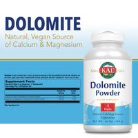 Thumbnail for KAL Dolomite Powder | Natural Calcium & Magnesium Source | Bone & Heart Health Support | Fast-Acting | 16oz, 90 Serv.