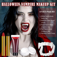 Thumbnail for BOBISUKA Halloween Vampire Makeup Kit with White Face & Body Paint, Fake Blood, Black and Red Face Paint Crayon and Fake Teeth SFX Makeup Set for Zombie Wounds Clown Cosplay Special Effects Makeup