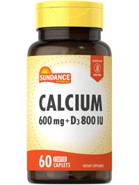 Thumbnail for Sundance Calcium 600mg with D3 | 60 Caplets | Vegetarian, Non-GMO, and Gluten Free Supplement