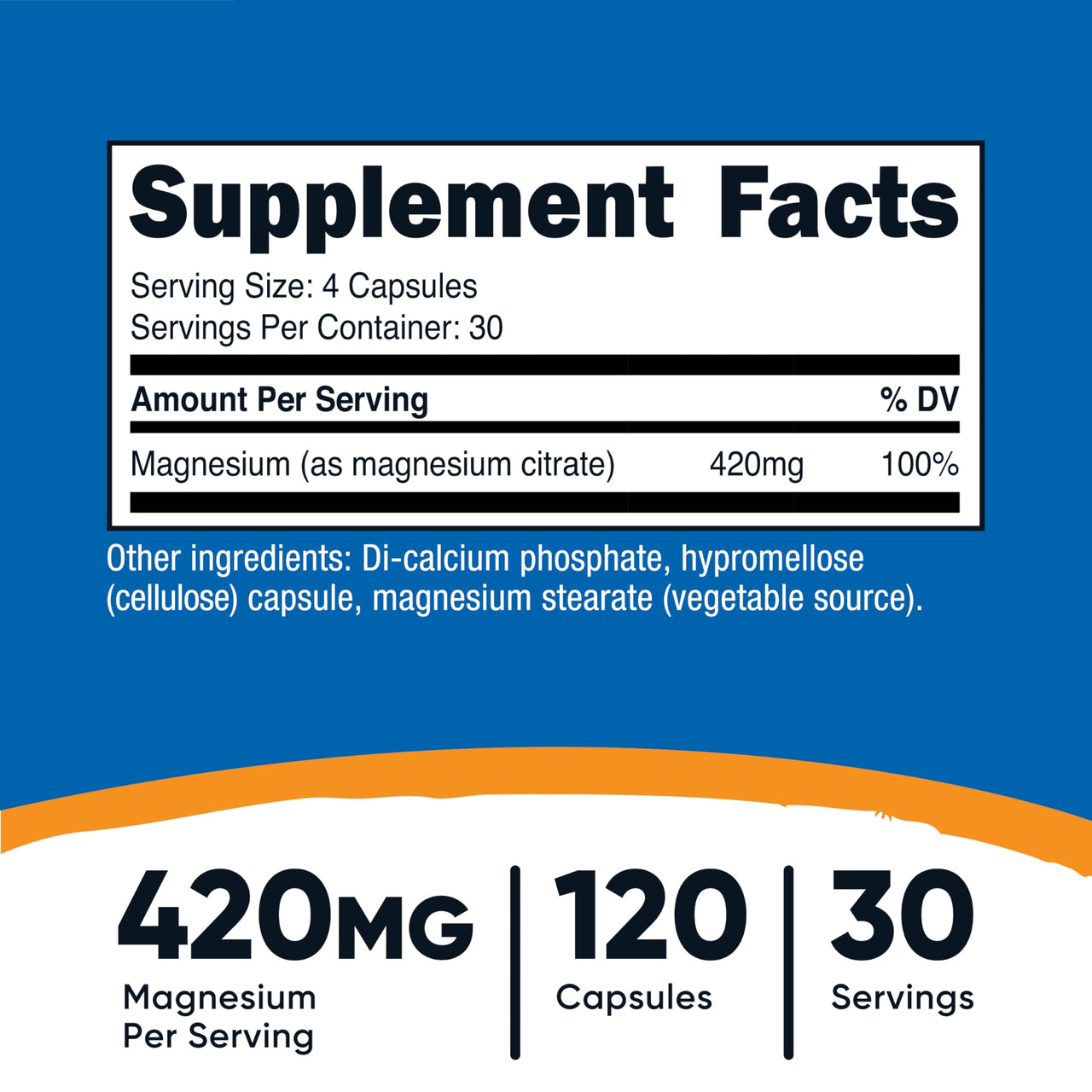 Nutricost Magnesium Citrate 420mg, 120 Veggie Capsules - 30 Servings, Gluten Free, Non-GMO Supplement