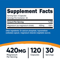 Thumbnail for Nutricost Magnesium Citrate 420mg, 120 Veggie Capsules - 30 Servings, Gluten Free, Non-GMO Supplement