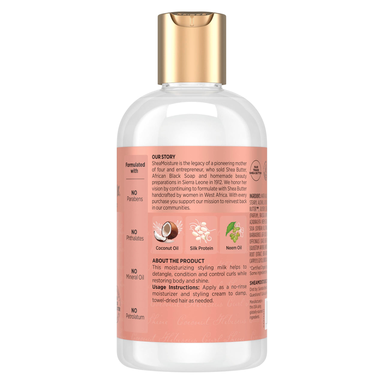 SheaMoisture Curl & Style Milk Coconut & Hibiscus with Silk Protein & Neem Oil for Thick, Defined, Curly Hair Fair Trade, Sulfate-Free 8 oz