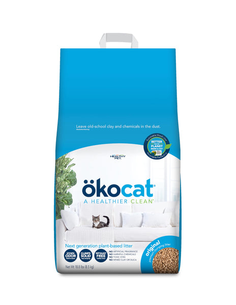ökocat Original Wood Clumping Cat Litter, Unscented, 18.8 pounds - Natural Ingredients, Stops Odor, Clumps Solid, 99% Dust Free, Great for All Cats