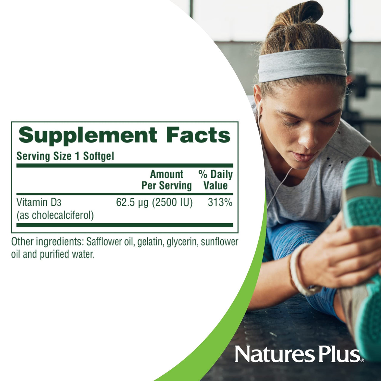 NaturesPlus Vitamin D3 2500 IU - 90 Softgels - Bone Strength & Immune Support - 90 Servings