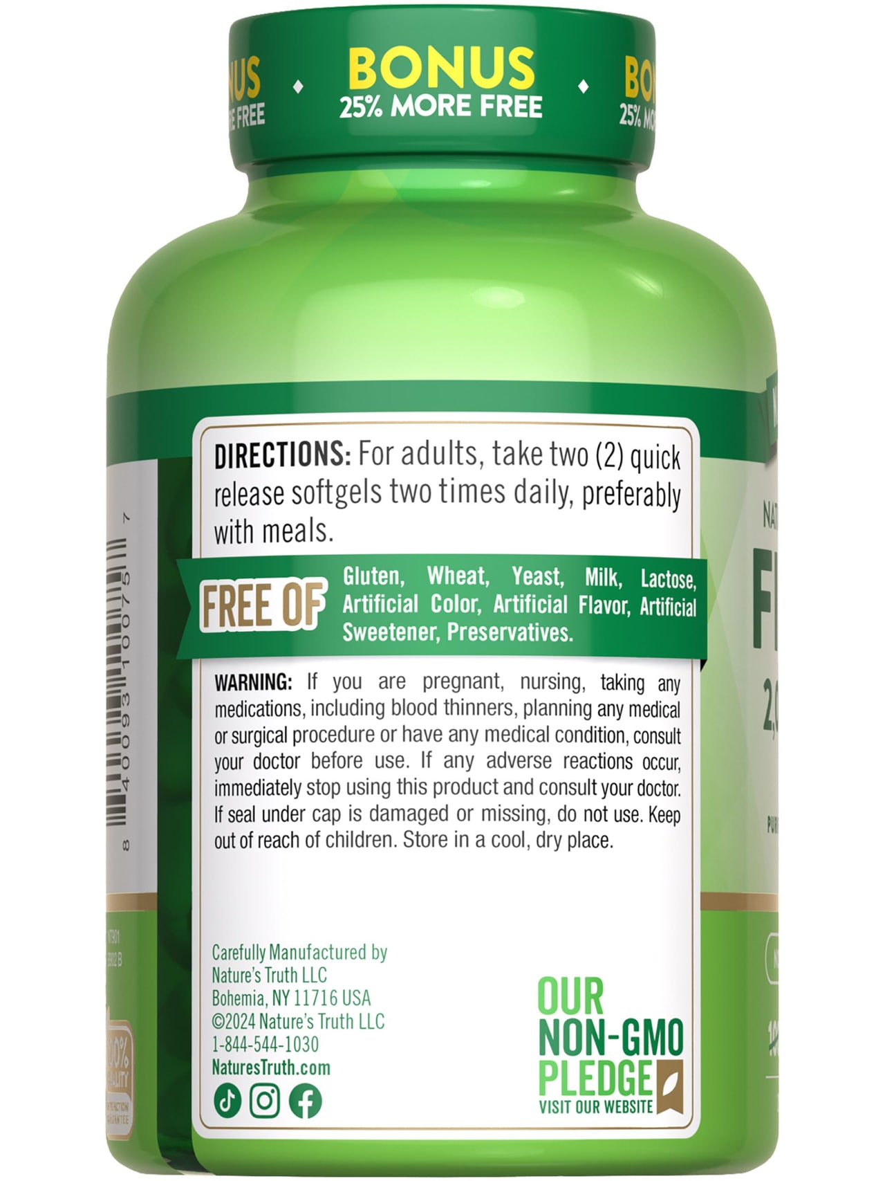 Nature's Truth Omega 3 Fish Oil 2000 mg | 125 Liquid Softgels | Burpless, Lemon Flavor Pills | Non-GMO and Gluten Free Supplement