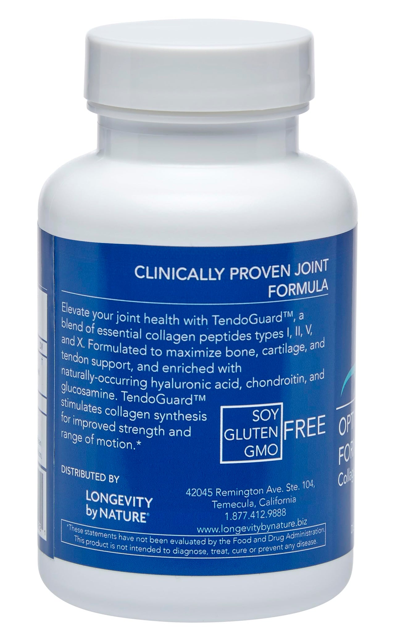 Longevity by Nature TendoGuard Joint Support Supplement with Collagen Peptides, Hyaluronic Acid Supplements, Tendon and Ligament, 60 Capsules