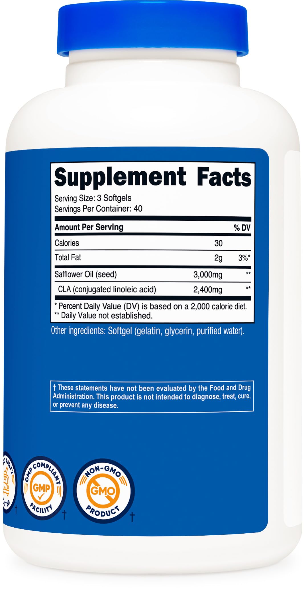 Nutricost CLA (Conjugated Linoleic Acid) 2,400mg, 120 Softgels - Gluten Free, Non-GMO, 800mg Per Softgel