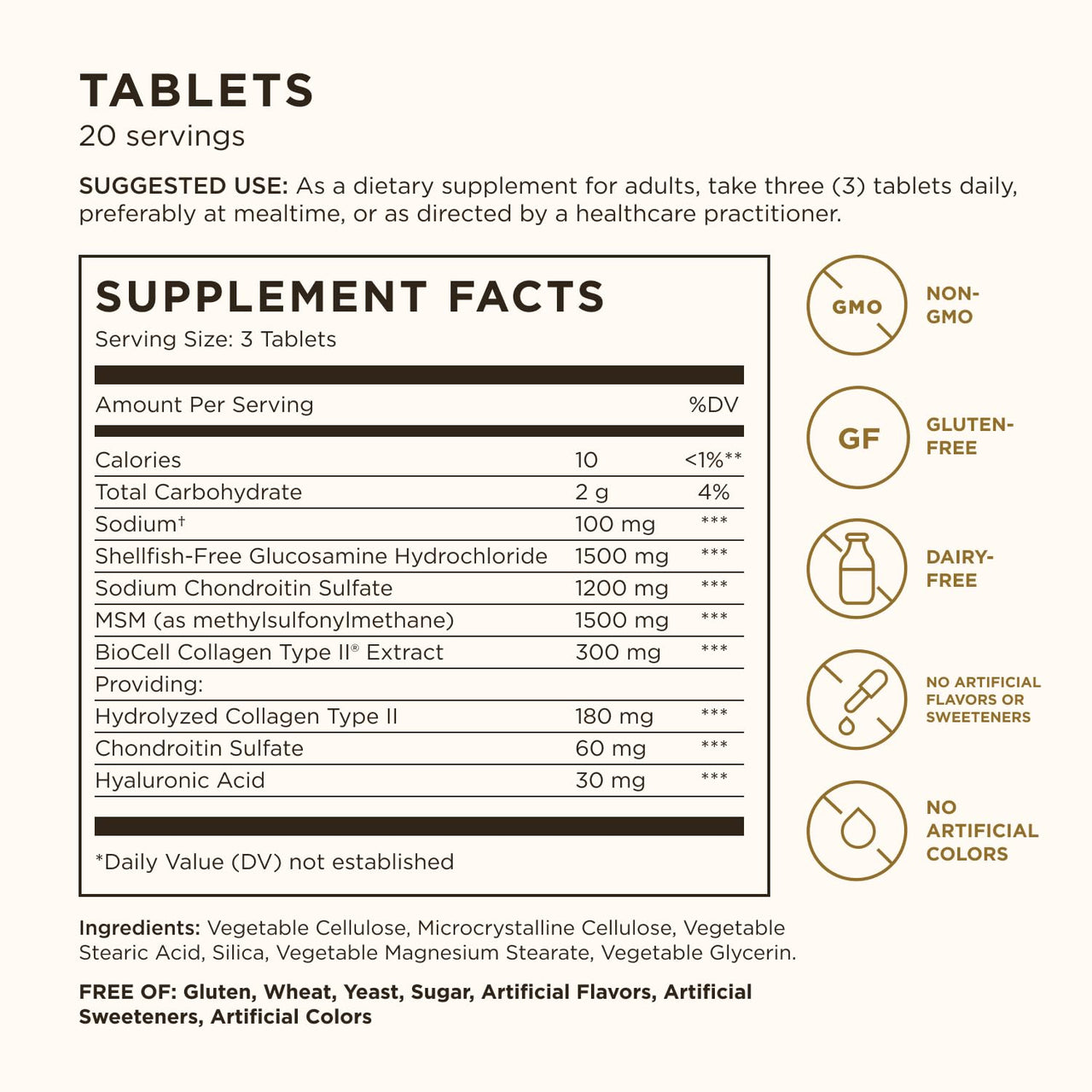Solgar Glucosamine Hyaluronic Acid Chondroitin MSM (Shellfish-Free), 60 Tablets - Joint Support & Comfort - Supports Active Lifestyles - Non-GMO, Gluten Free, Dairy Free - 20 Servings
