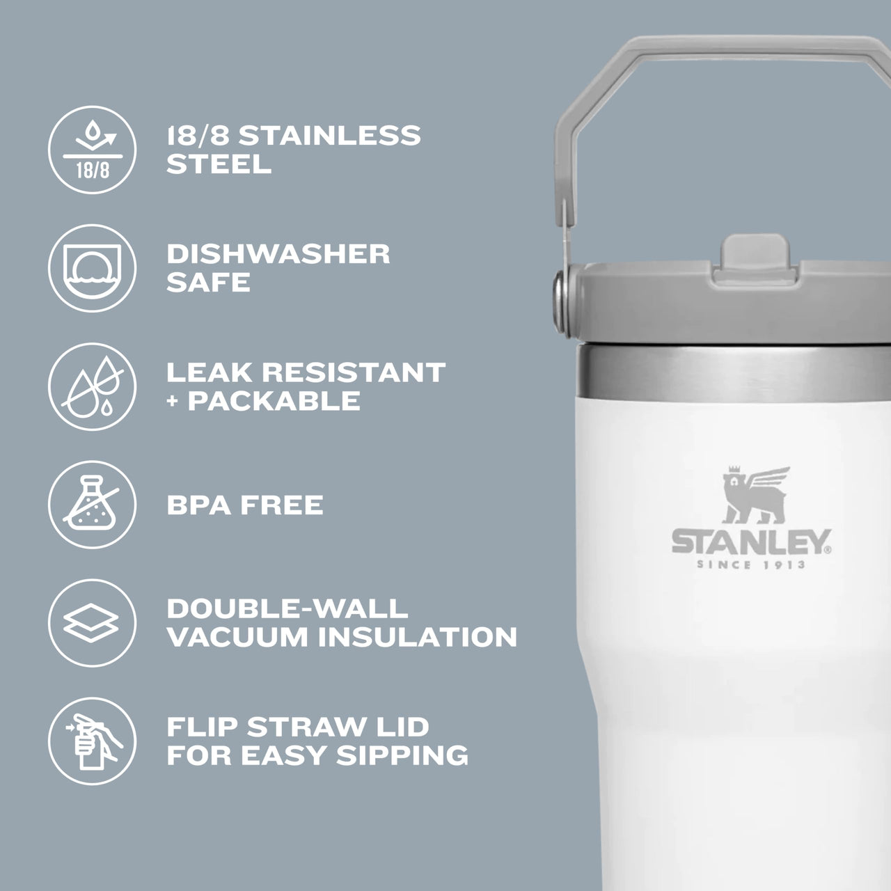 Stanley IceFlow Stainless Steel Tumbler with Straw - Vacuum Insulated Water Bottle for Home, Office or Car Reusable Cup Leak Resistant Flip Cold 12 Hours Iced 2 Days (Pool)