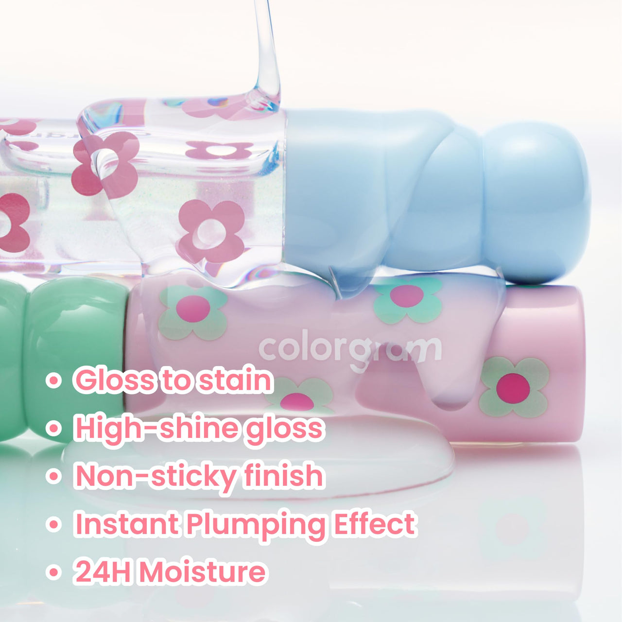 COLORGRAM Fruity Glass Tint 04 Adorable Berry | Korean Long Lasting & Waterproof Lip Stain | Glossy Dewy Lip Gloss, Highly Pigmented Strawberry Pink Shade with Glowing effect 0.11 Oz.