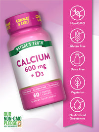 Thumbnail for Nature's Truth Calcium 600 mg with Vitamin D3 | Coated Caplets | Calcium Carbonate | Vegetarian, Non-GMO & Gluten Free Supplement