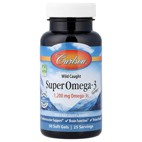Carlson - Super Omega-3 Gems, 1200 mg Omega-3s, Wild Caught, Sustainably Sourced, 50 soft gels