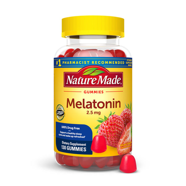 Nature Made Melatonin Gummies 2.5 mg, 100% Drug Free Sleep Aid for Adults, Melatonin Supplement 130 Count, 130 Day Supply