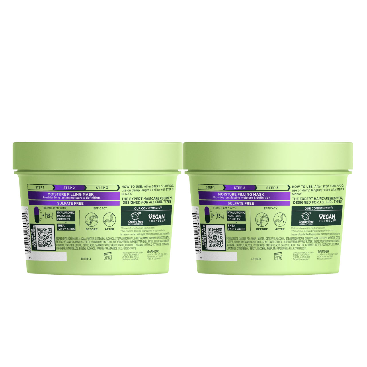 Garnier Fructis Method for Curls Moisture Filling Hair Mask for Curly Hair with up to 13% Hyaluronic Moisture Complex, Designed and Tested for 2C to 4C Curls and Coils, 12.5 fl oz