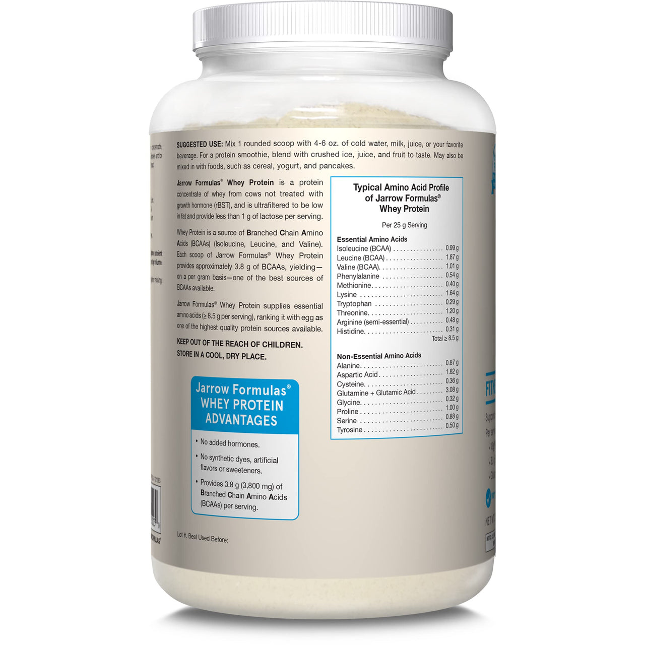 Jarrow Formulas Whey Protein with 18 g of Protein, 3.8 g of BCAAs, & Glutamine, Dietary Supplement for Muscle Function & Recovery Support, 32 oz Vanilla Flavored Powder, Approximately 36 Day Supply