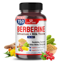 Thumbnail for Ultra Herbs Premium Berberine with Cinnamon, Milk Thistle - Promotes Liver Function, Gut Health, Immunity (150 Count (Pack of 1))