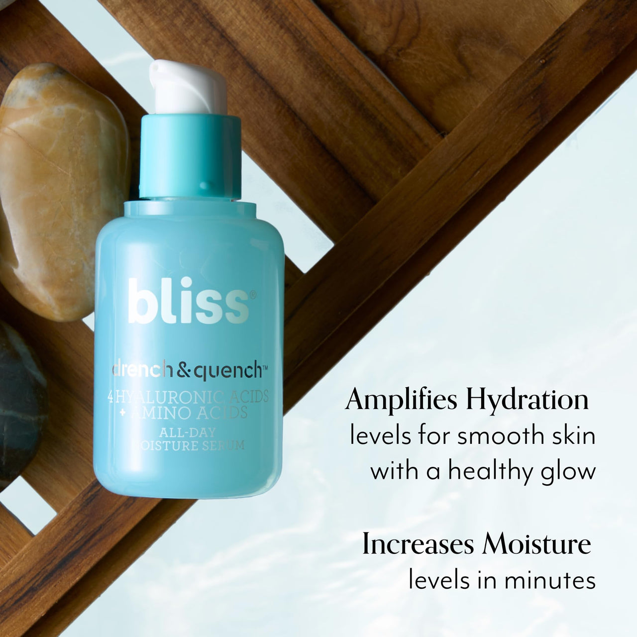 Bliss Drench & Quench Hyaluronic Acid Serum – Hydrating Face Serum with Amino Acids – Deep Moisture, Plumps & Smooths Dry, Sensitive Skin – 1 Fl Oz