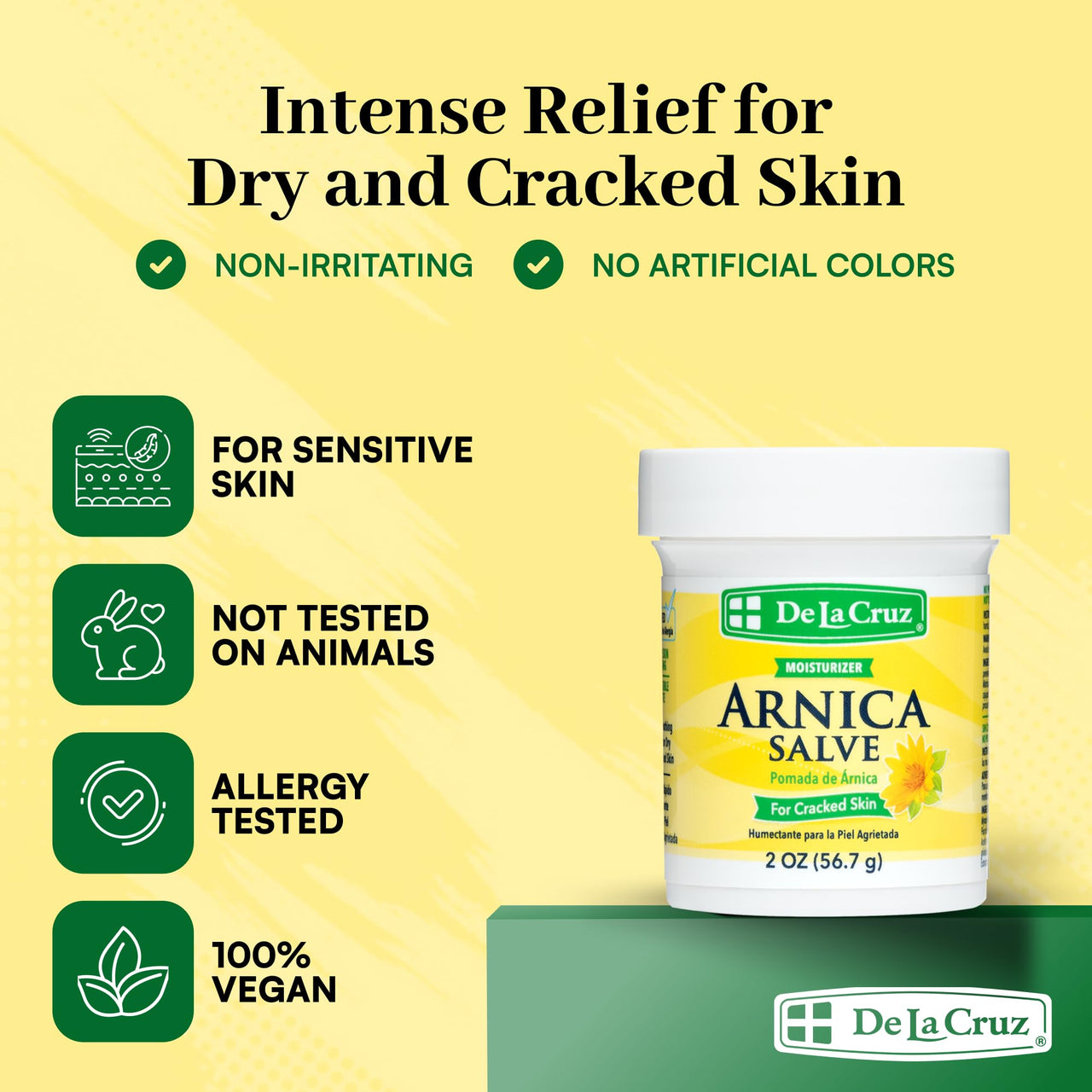 De La Cruz Arnica Salve - Foot Cream for Dry Cracked Heels and Feet - Moisturizing Hand Salve for Dried Hands - 24 Hour Moisture Foot Cream for Dry Cracked Feet and Rough Skin - (2 Ounces)
