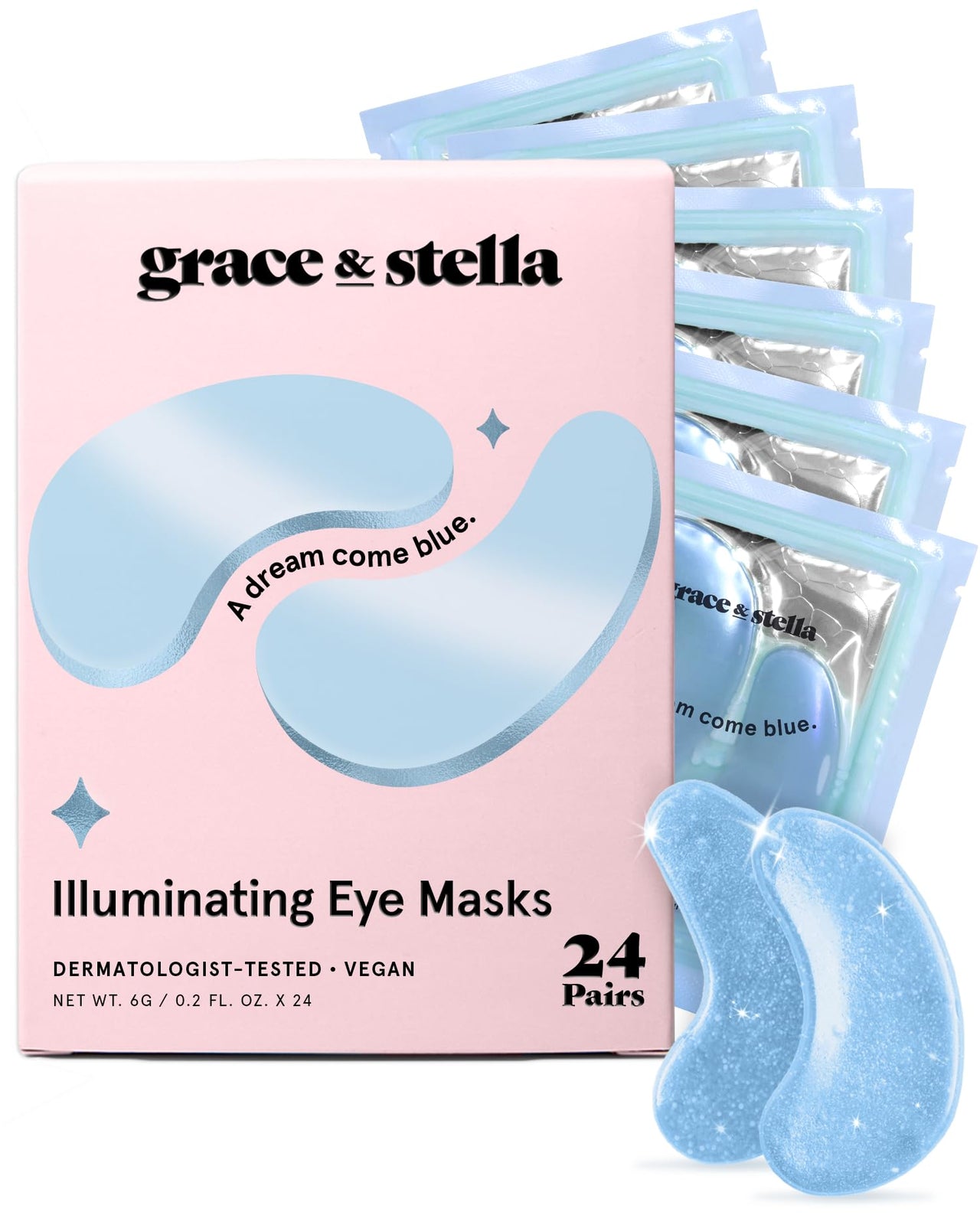 grace & stella Award Winning Under Eye Mask (Blue, 24 Pairs) Reduce Dark Circles, Puffy Eyes, Undereye Bags, Wrinkles, Gel Under Eye Patches, Birthday Gifts for Women - Vegan Cruelty-Free Self Care