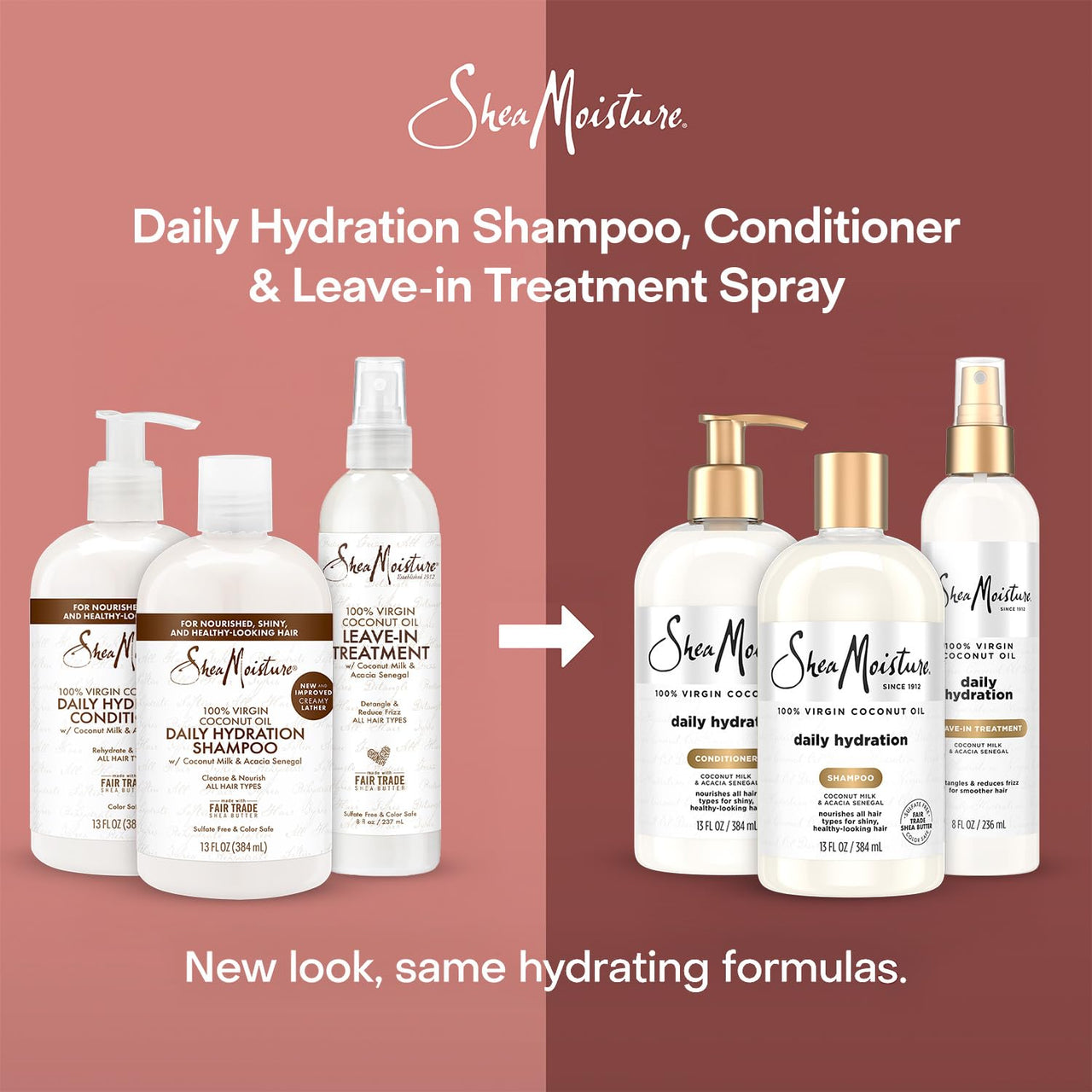 SheaMoisture Shampoo & Conditioner + Leave-in Treatment, Daily Hydration with Coconut Oil, Hair Detangler, Frizz Control, Cruelty-Free (3 Piece Set)