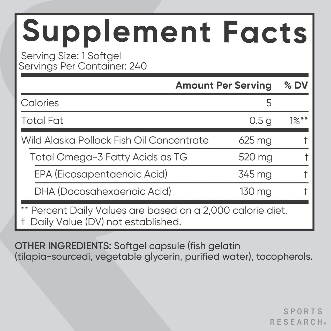 Sports Research® Omega-3 Fish Oil AlaskOmega Mini Gels 625mg from Wild Alaskan Pollock - Burpless Fish Oil Supplement with Omega-3 EPA & DHA - Sustainably Sourced, Non-GMO, Gluten Free - 240 Softgels