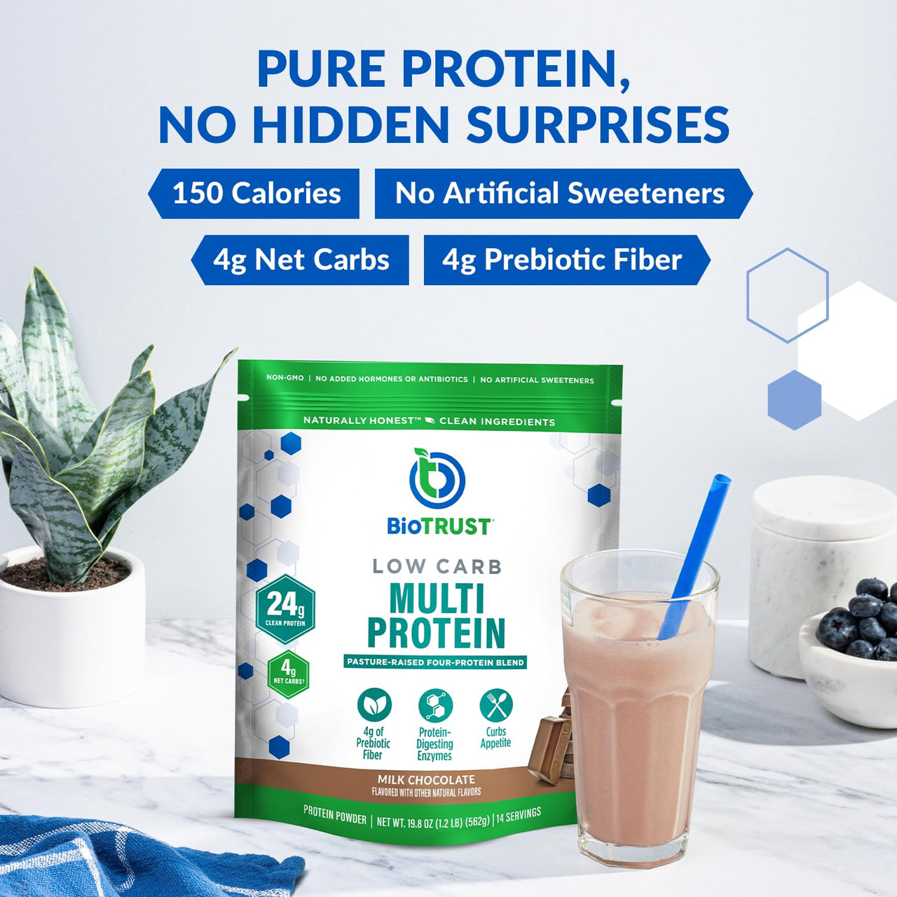 BioTrust Low Carb Protein Powder - Delicious Whey & Casein Blend from Grass-Fed Hormone Free Cows - Non GMO, Gluten Free (Chocolate)