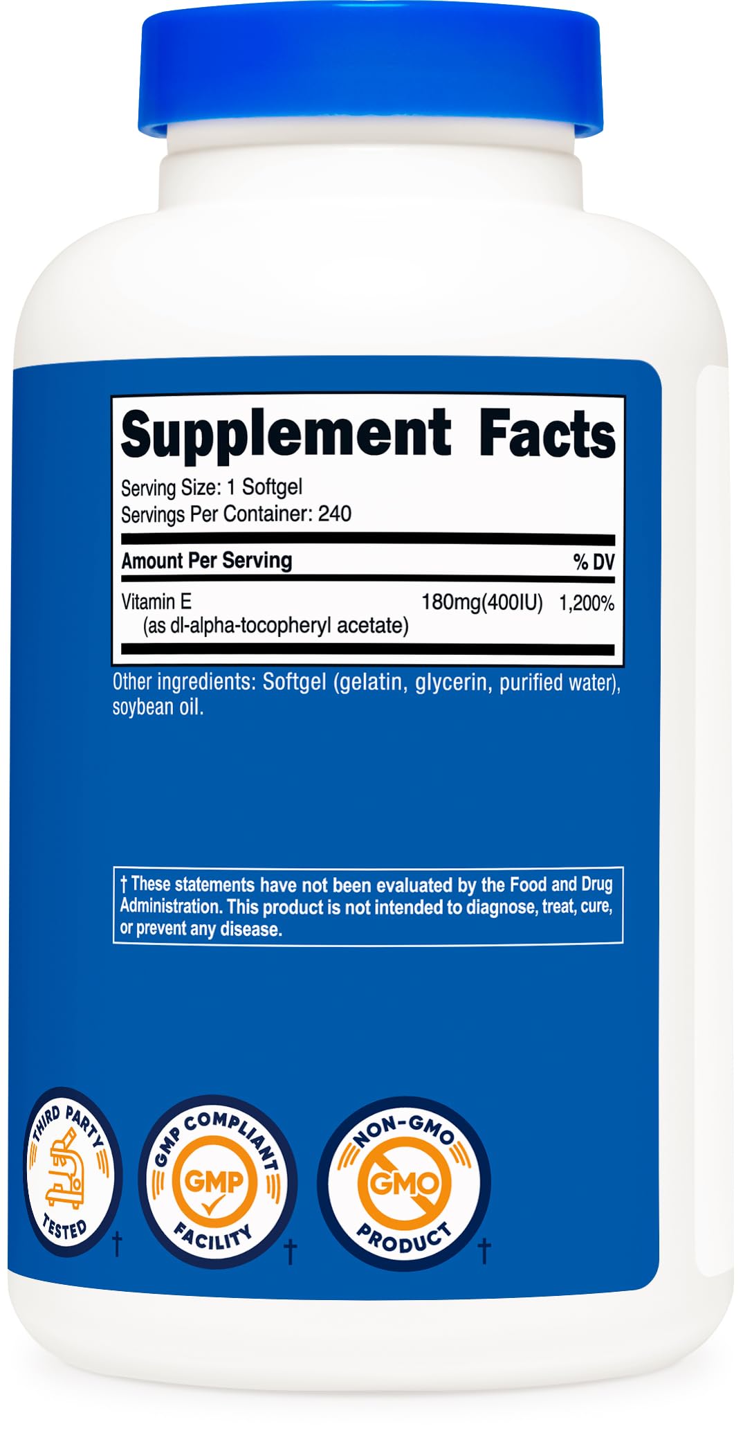 Nutricost Vitamin E 400 IU, 240 Softgel Capsules - Gluten Free, Non-GMO